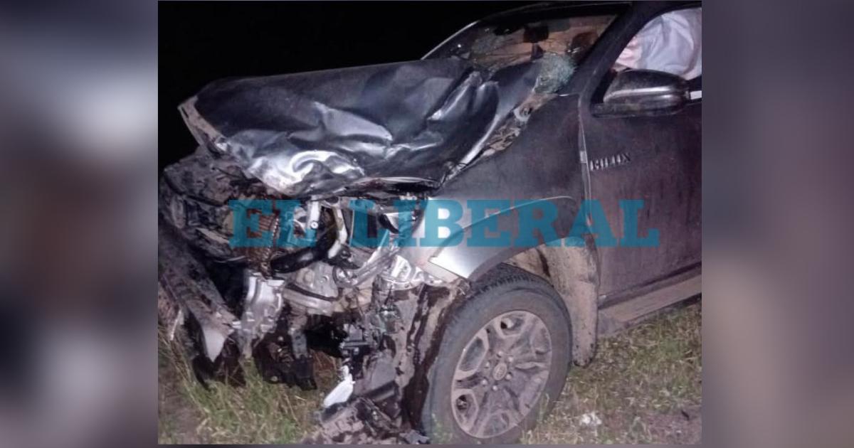 Así quedó la camioneta tras el impacto con el equino