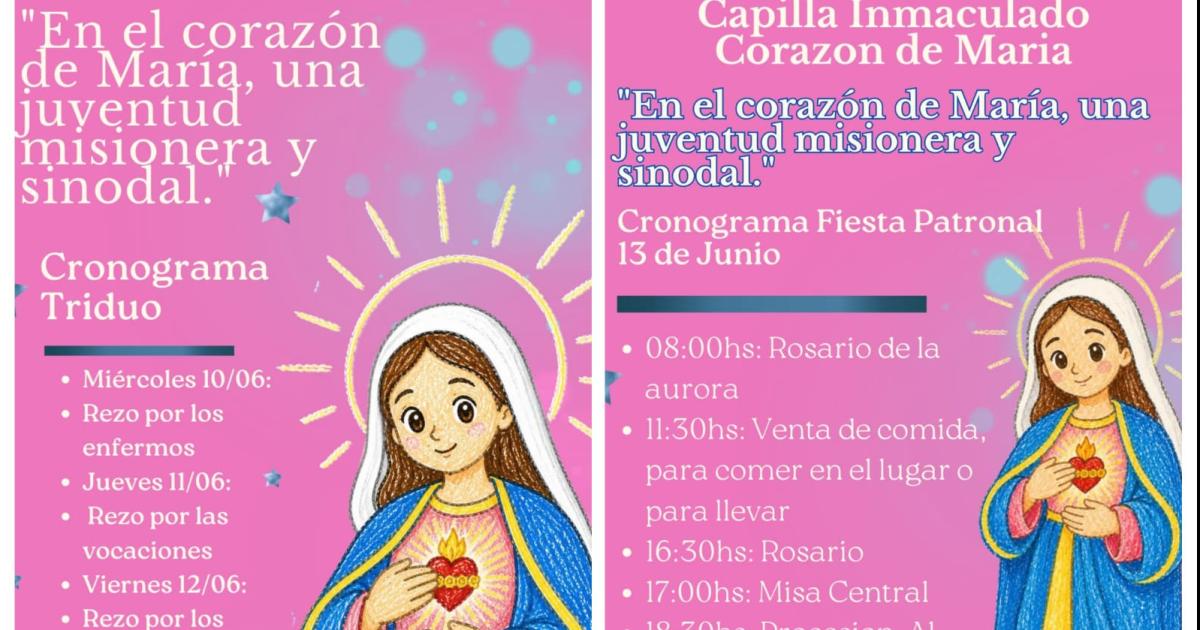 La Capilla Inmaculado Corazoacuten de Mariacutea celebraraacute su fiesta patronal