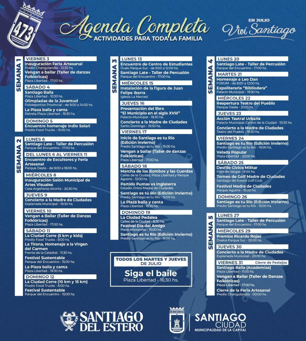 Cronograma completo: Santiago del Estero celebra sus 473 a&ntilde;os con una agenda repleta de actividades para toda la familia durante julio
