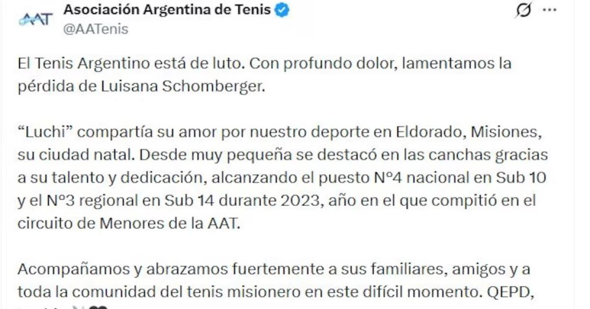 Dolor en el tenis argentino- con 16 antildeos murioacute la promesa Luisana Schoumlnberger en un traacutegico choque