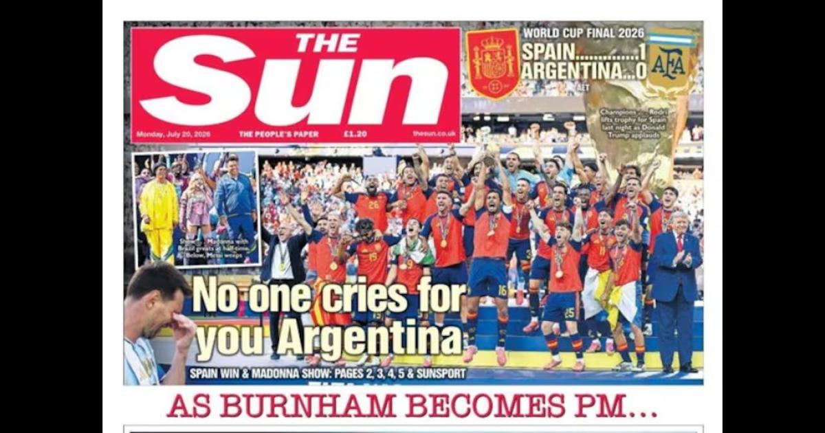 Coacutemo reflejaron los diarios del mundo la derrota de Argentina ante Espantildea en la final del Mundial 2026