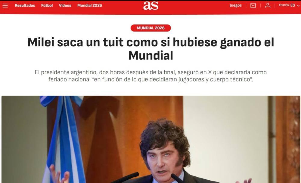 "Como si hubiera ganado": la crítica de un diario español a un tuit de Milei