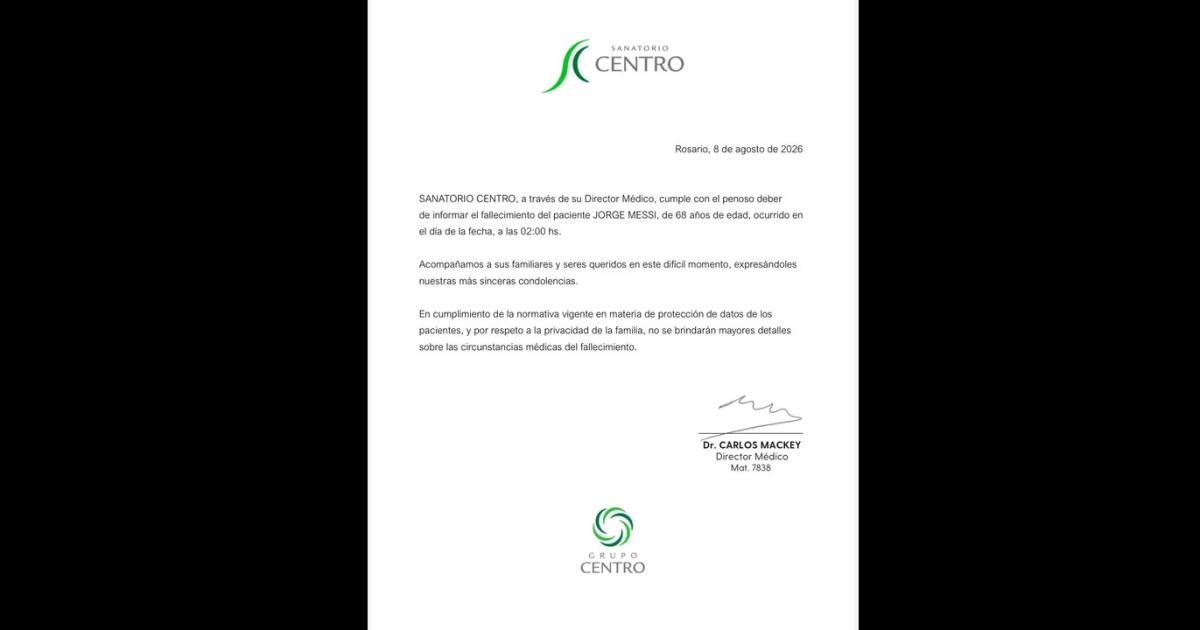 Murioacute Jorge Messi- el comunicado oficial del sanatorio donde estaba internado