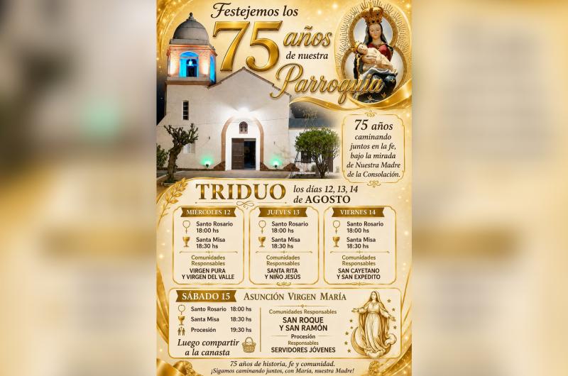 La parroquia celebraraacute sus 75 antildeos con un triduo y una procesioacuten en honor a la Virgen Mariacutea