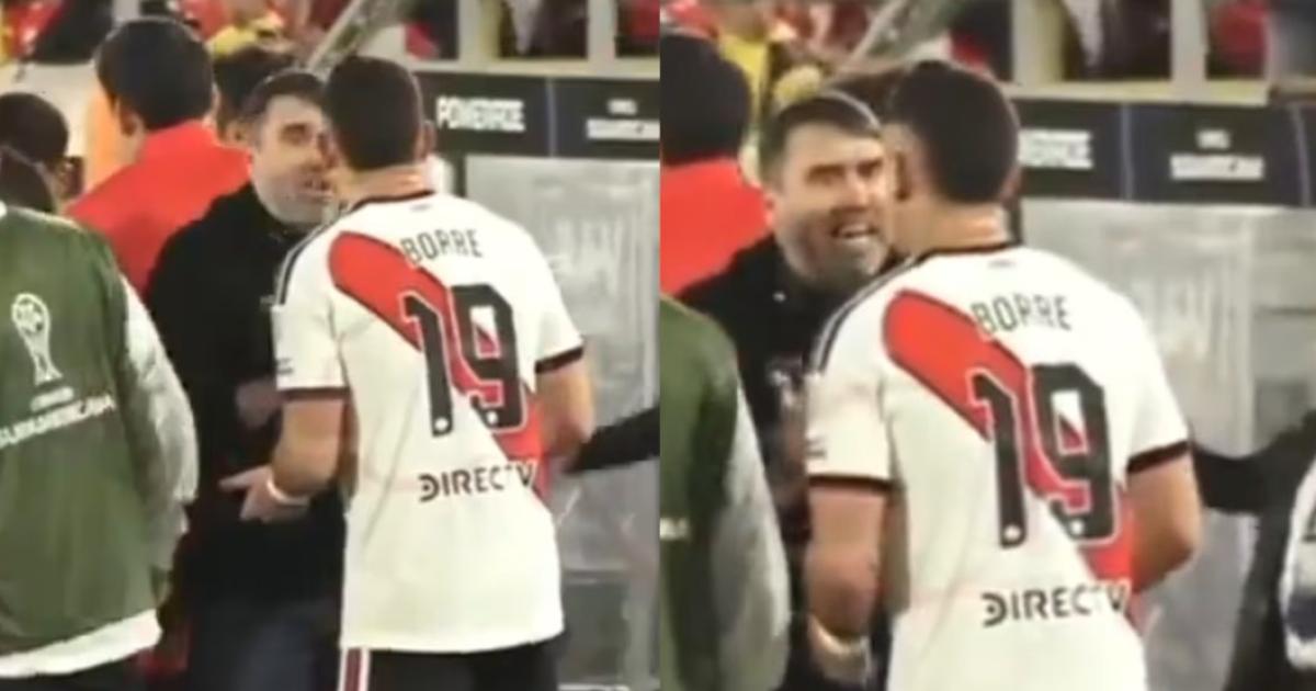 El fuerte cruce entre Coudet y Santos Borreacute durante el partido de River