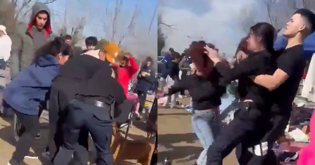 Pelea de una policía mujer con una puestera - Foto captura del video en redes