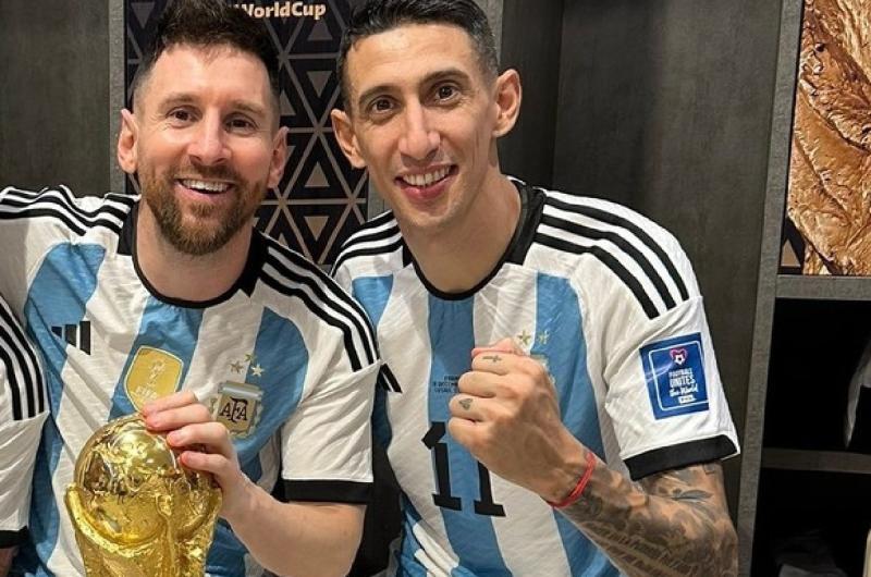 El festejo de Di MAría junto a Messi en el Mundial de Qatar 2022 (Foto- Google)