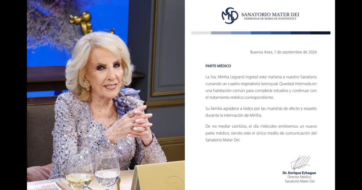 Mirtha Legrand internada- se conocioacute el parte meacutedico oficial sobre su salud
