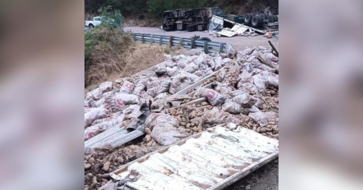 Vuelco de un camioacuten provoca el corte total de la Ruta Nacional 64