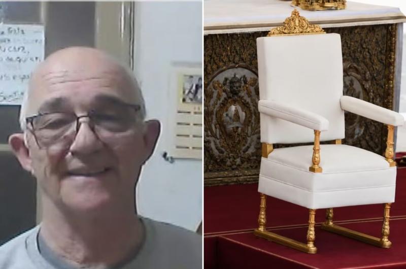 Enrique un carpintero santafesino fue encomendado con la tarea de hacer el sillón para el Papa León XIV (Foto- Captura TN)