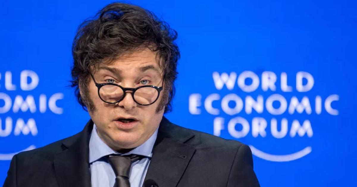 El presidente Javier Milei durante su participación en el Foro de Davos de 2024 (Foto- AFP - Fabrice Coffrini)