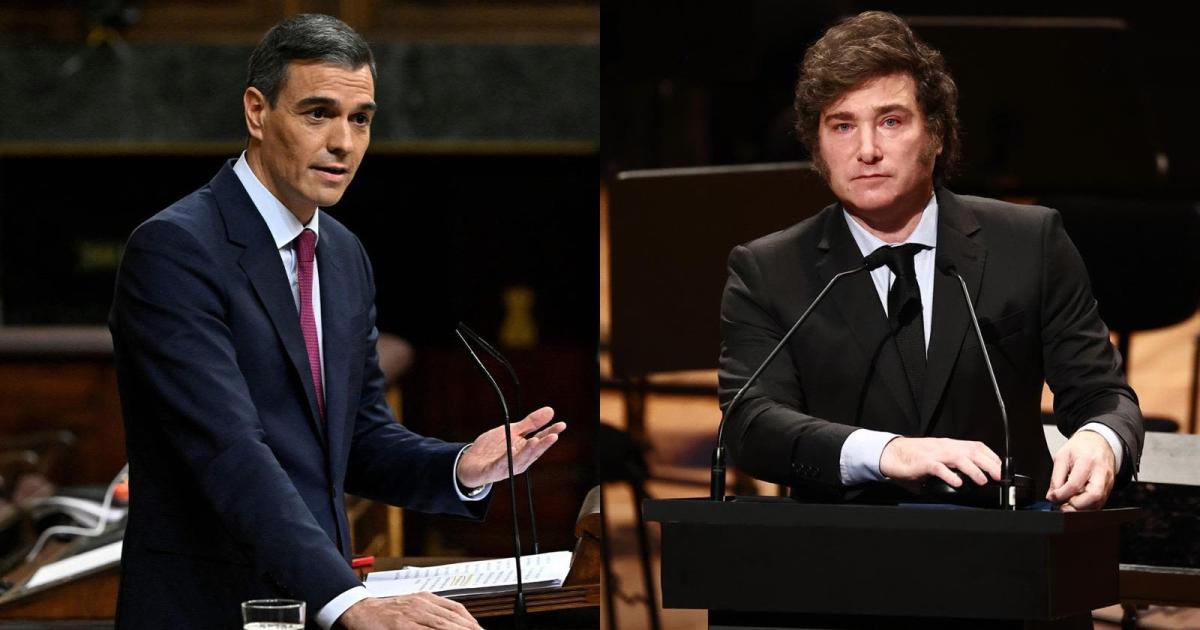 El cruce con Pedro SÃnchez se produjo durante la gira de Javier Milei en España (Foto Google)