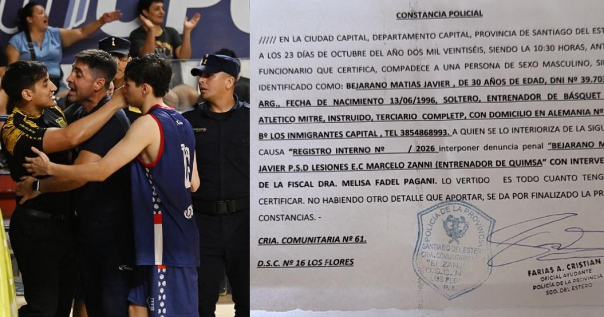 Escaacutendalo en el baacutesquet santiaguentildeo- el DT de Mitre denuncioacute penalmente al entrenador de Quimsa por una agresioacuten