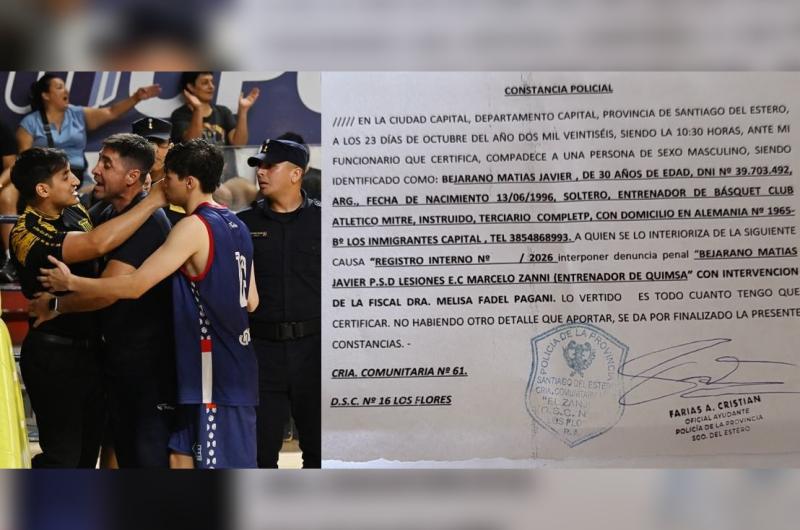 Escaacutendalo en el baacutesquet santiaguentildeo- el DT de Mitre denuncioacute penalmente al entrenador de Quimsa por una agresioacuten