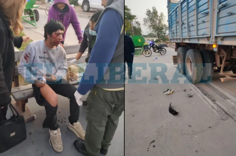 Un joven resultó herido en violento choque entre una moto y un camión ...