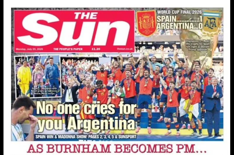 Cómo reflejaron los diarios del mundo la derrota de Argentina ante España en la final del Mundial 2026