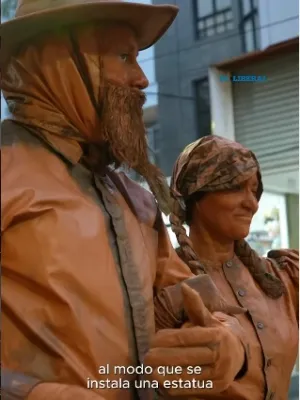 Una pareja de estatuas vivientes sorprende a vecinos y turistas en la Plaza Libertad  -  Se trata de Cronopihadas, art